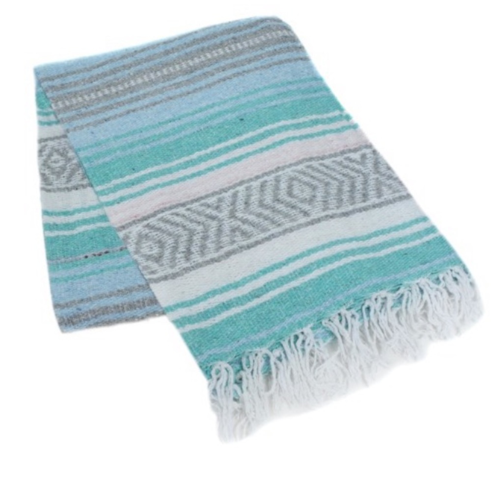 Light Blue, Mint Baja Beach/Festival/Yoga Blanket - Picture 2 of 8